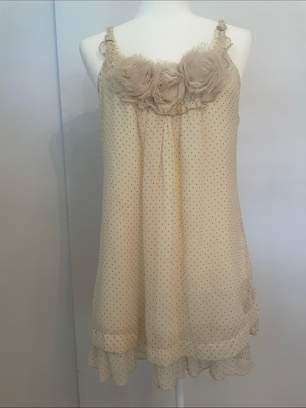 Blue Bird Cream Mini Dress with Rosette Neckline
